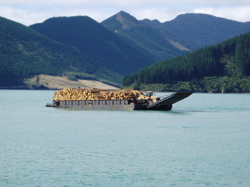 Nautilus Pacific barge loaded Pelorus Sound to Picton